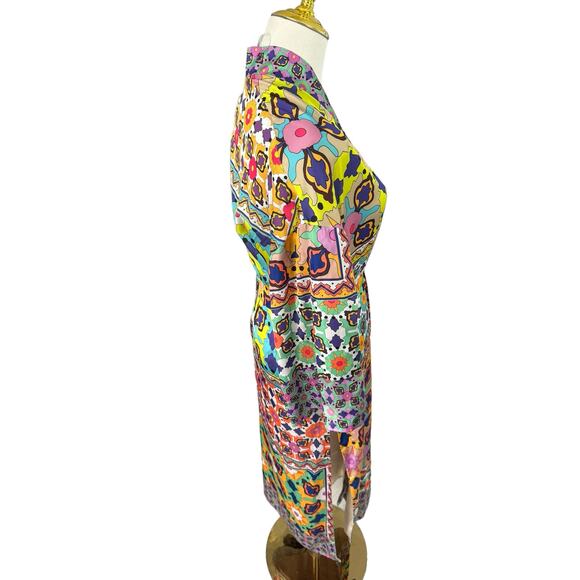 Zara Silky Kimono Robe Long Colorful Bohemian Wrap Maximalist All Over Print XS - Picture 6 of 15